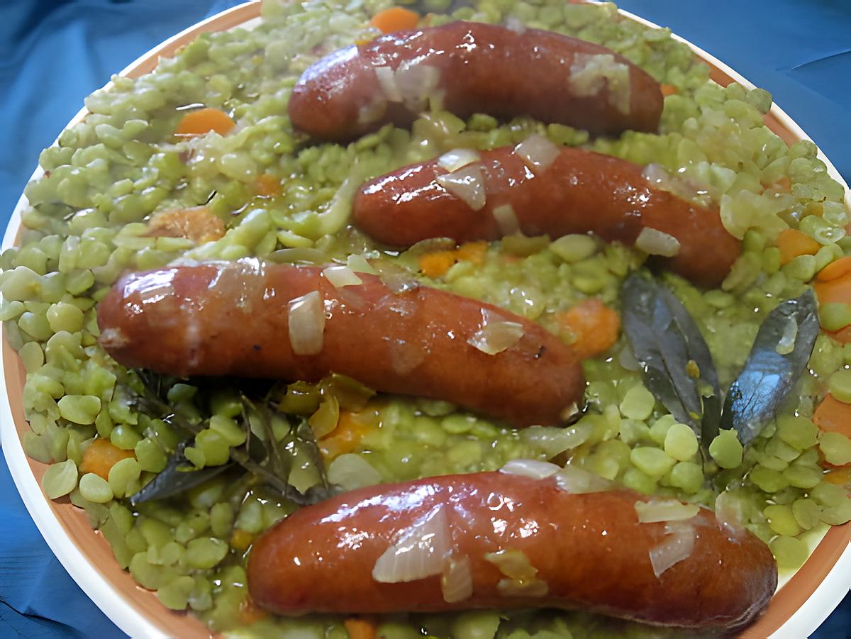 recette Saucisses diots de Savoie aux pois cassés.