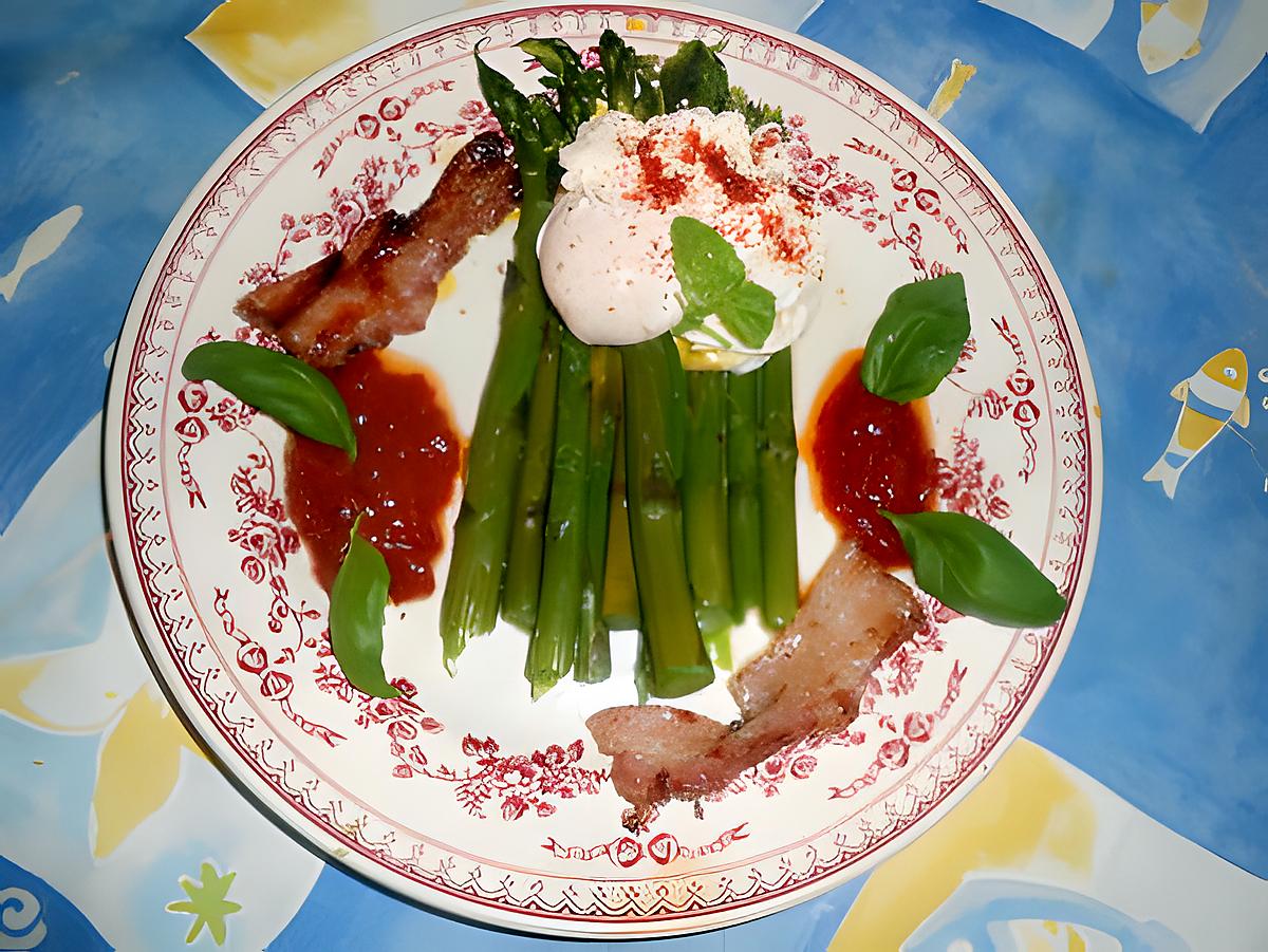 recette Asperges vertes,oeuf poché,lard grillé