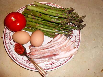 recette Asperges vertes,oeuf poché,lard grillé