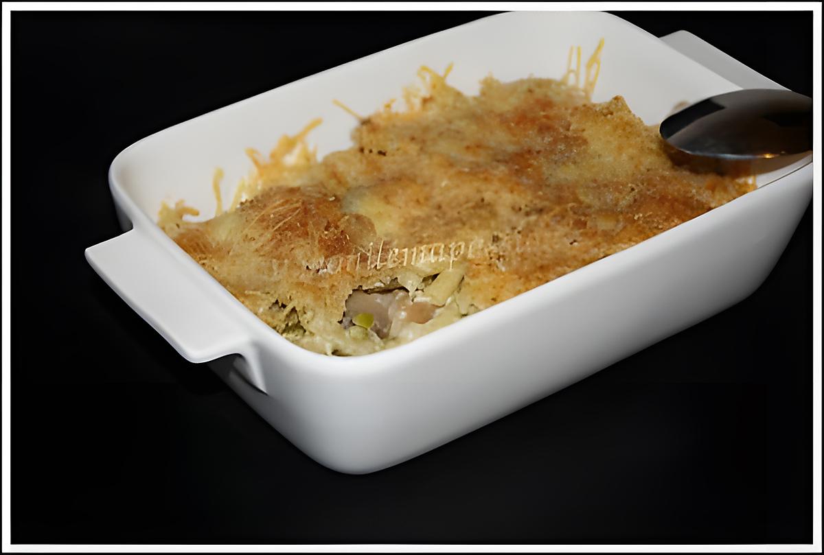 recette Gratin de macaronis aux champignons et poireau