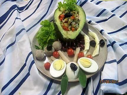 recette Avocat garni de crudités.