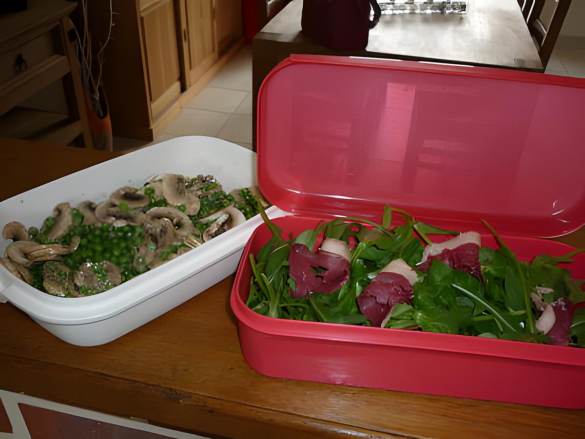 recette Mesclun aux champignons & petits pois