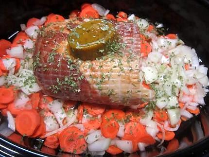 recette Rôti Kassler sur un lit de carottes.