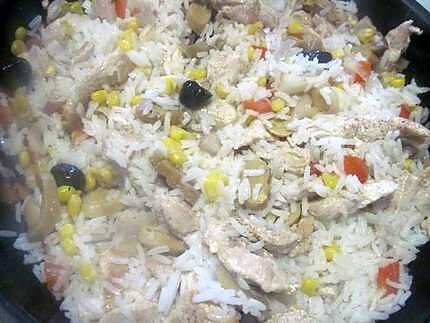 recette Emincé de filet de poulet au riz et légumes.