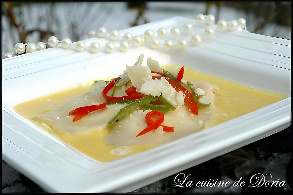 recette Raviolis de fromage et sa crème au poivron jaune