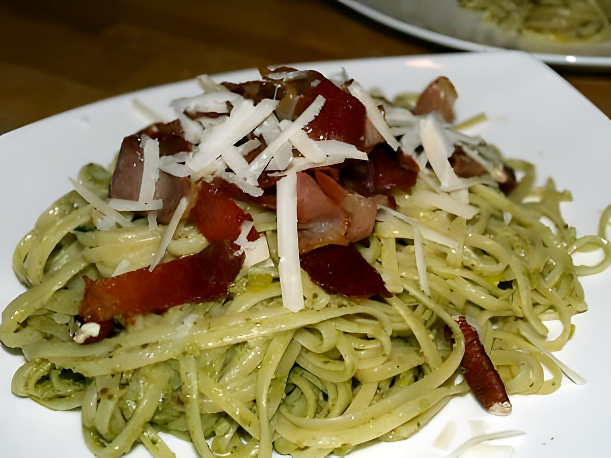 recette Linguines au Pesto, Noix et Jambon Croustillant