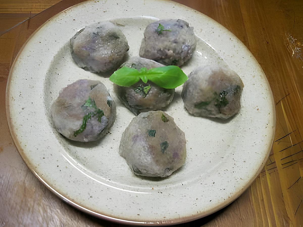 recette Boulettes de pommes de terre vitelotte aux basilic.