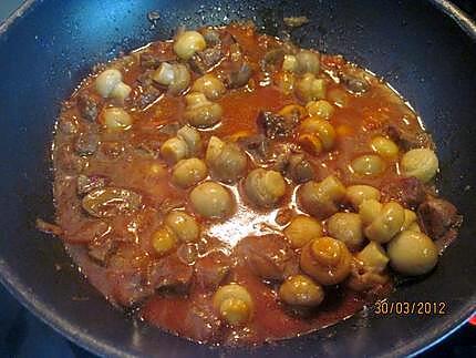 recette Rognon de porc aux champignons et sauce tomate.