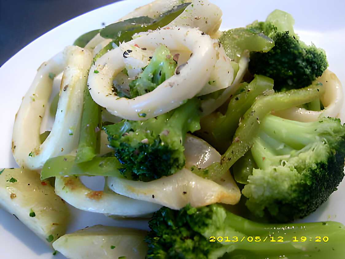 Recette de Poêlée de calamars aux petits légumes verts croquants