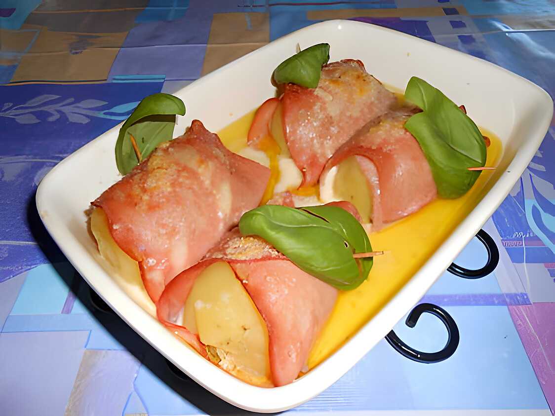 Recette de Pomme de terre en chemise de mortadelle