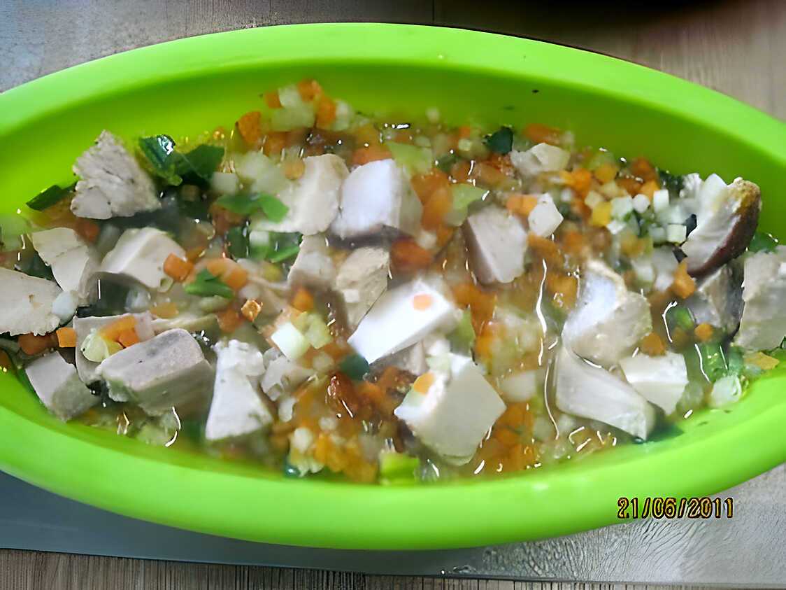 Recette de Brunoise de légume et porc, micro- ondes.