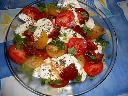 recette Salade de tomates multicolores a la mozarrella