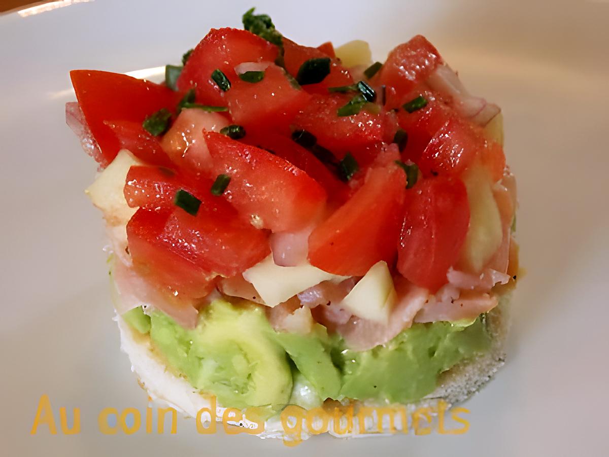 recette Tartare de saumon/Avocat/tomate/pomme granny