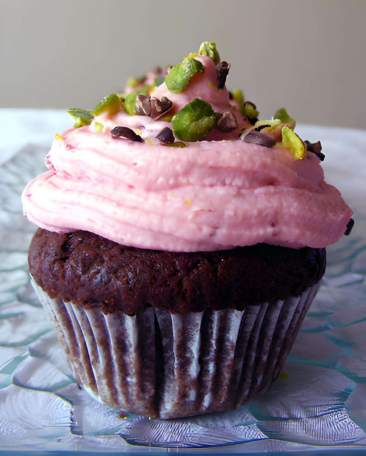 recette Cupcakes au chocolat, framboise et pistaches