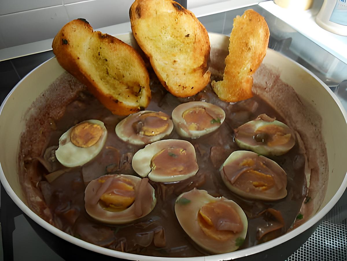 recette MES  OEUFS  DURS  AU  VIN  ET PAIN GRILLE