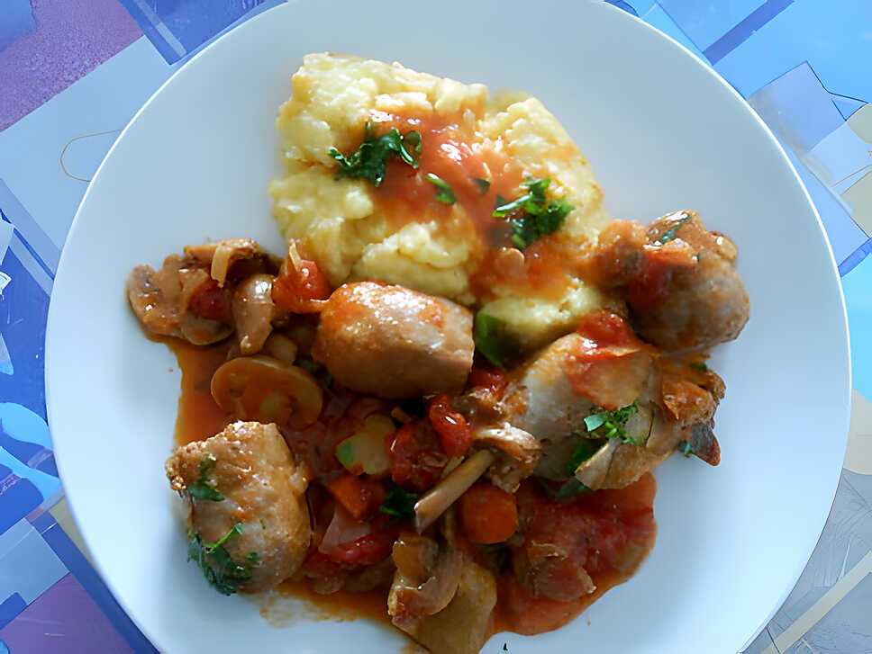 recette POULET ET SAUCISSE ALLA CACCIATORE ET POLENTA
