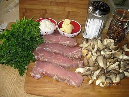 recette Côtelettes de veau aux pleurotes en sauce.