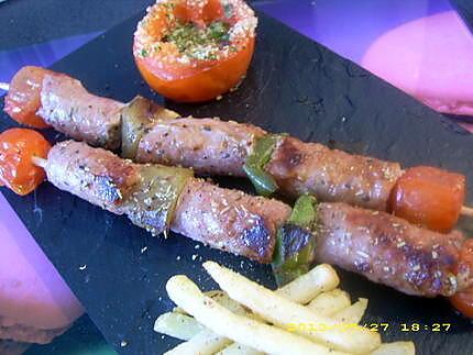 recette brochettes de chipolatas et petits légumes