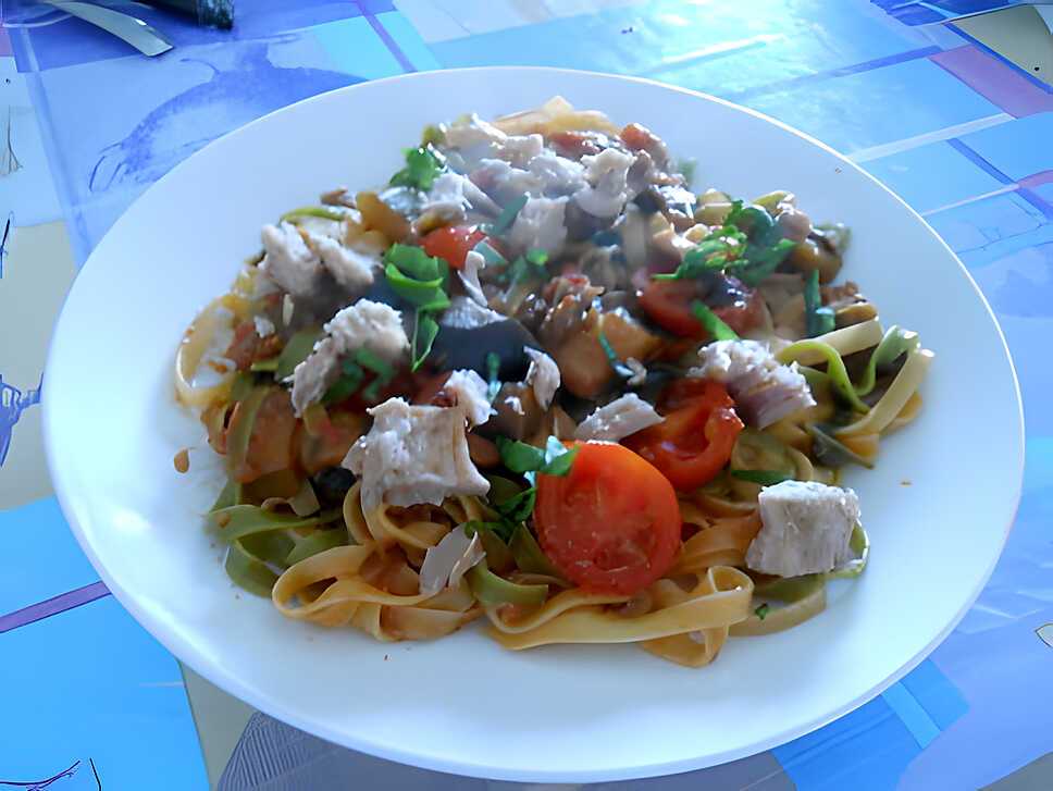 recette TAGLIOLINI COURGETTES AUBERGINES ET THON