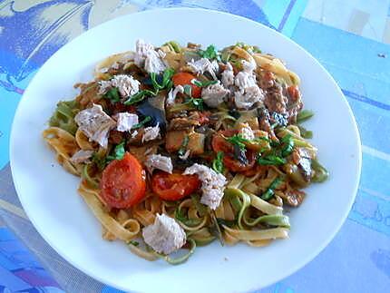 recette TAGLIOLINI   COURGETTES  AUBERGINES  ET THON