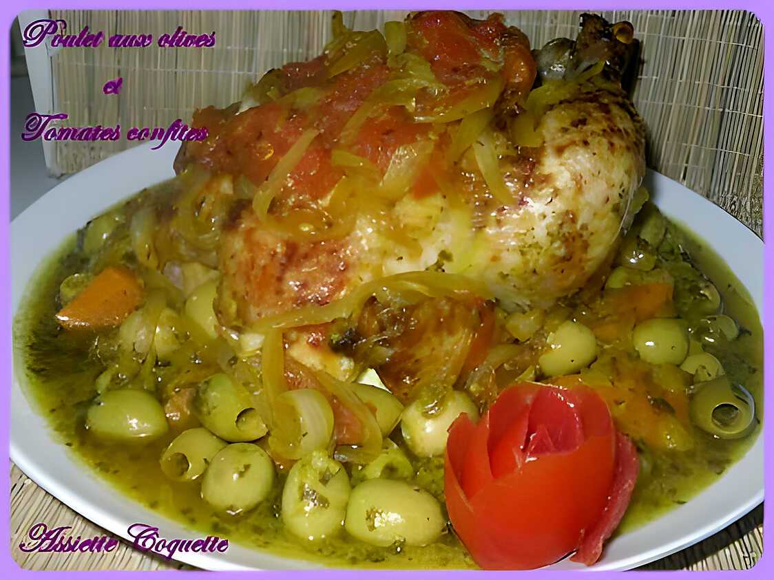 Recette de Poulet aux olives et tomates confites caramélisées