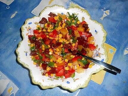 recette Salade de mais,raisins,tomates,poivron
