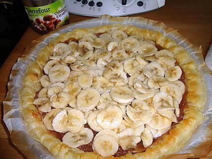 recette PIZZA CREME DE MARRON BANANE CHOCOLAT CHAMALLOW DE NICOLASE