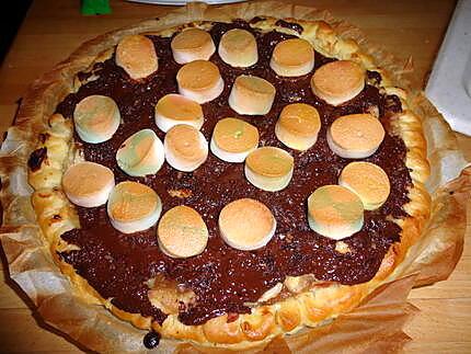 recette PIZZA CREME DE MARRON BANANE CHOCOLAT CHAMALLOW DE NICOLASE