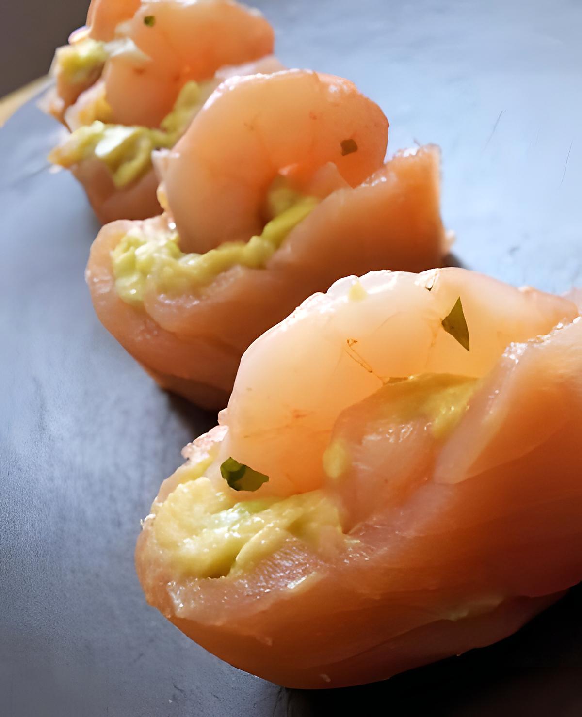 recette Sushi de saumon à l'avocat et crevettes