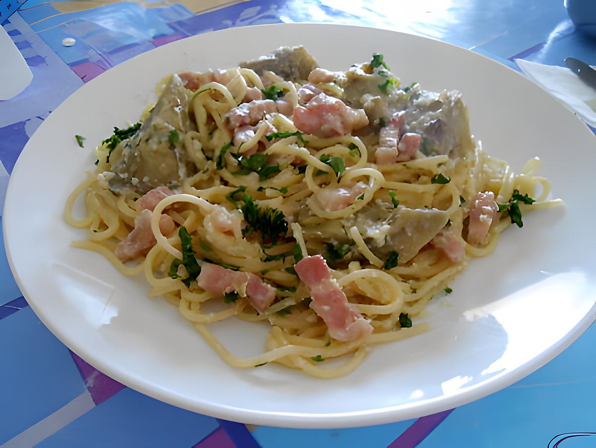 recette SPAGHETTI  ALLA  CARBONARA ET ARTICHAUTS