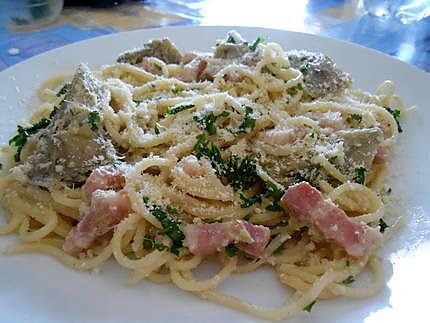 recette SPAGHETTI  ALLA  CARBONARA ET ARTICHAUTS