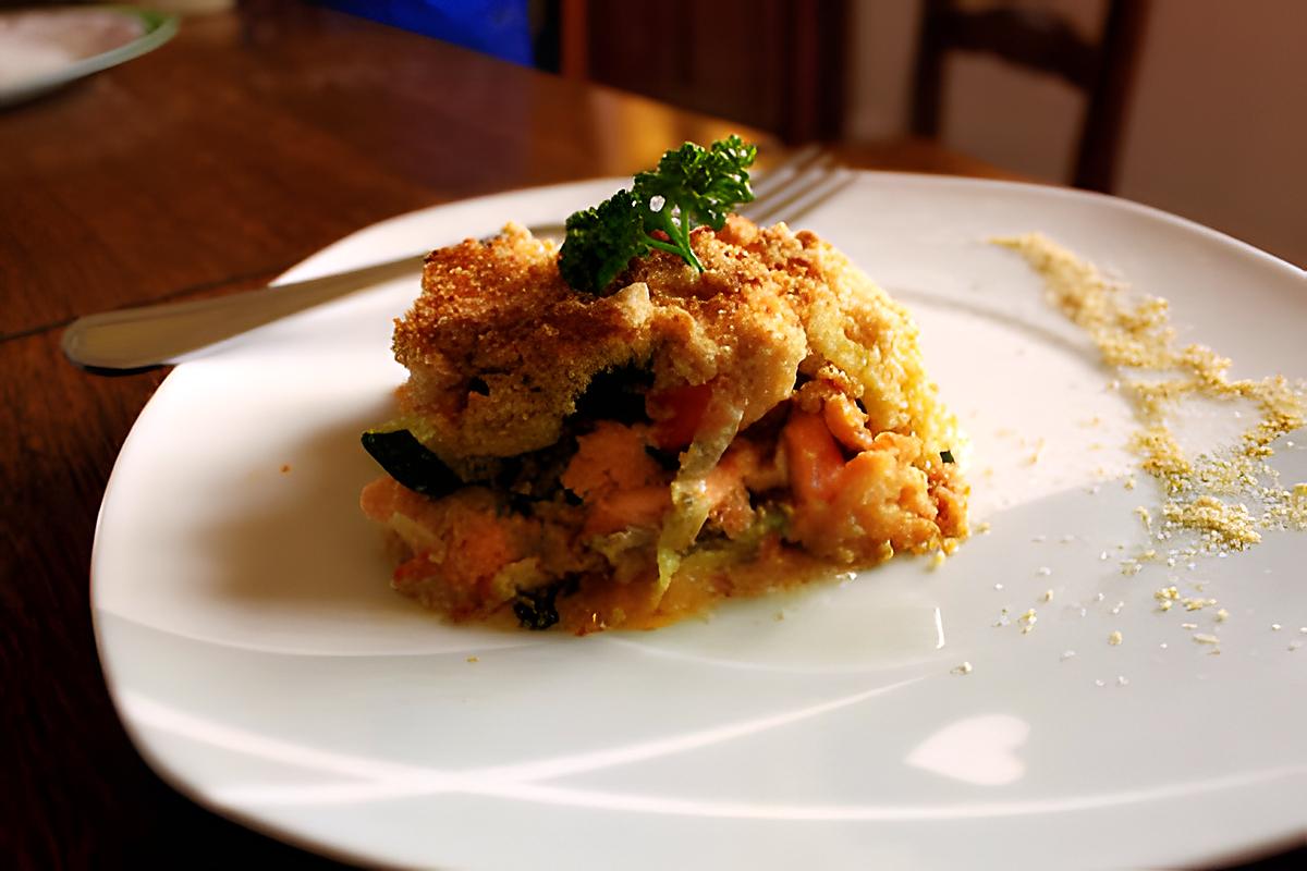 recette Crumble de saumon aux courgettes et poireaux