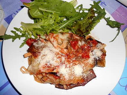 recette INVOLTINI  D'AUBERGINE  FARCIS AUX PATES A LA TOMATE