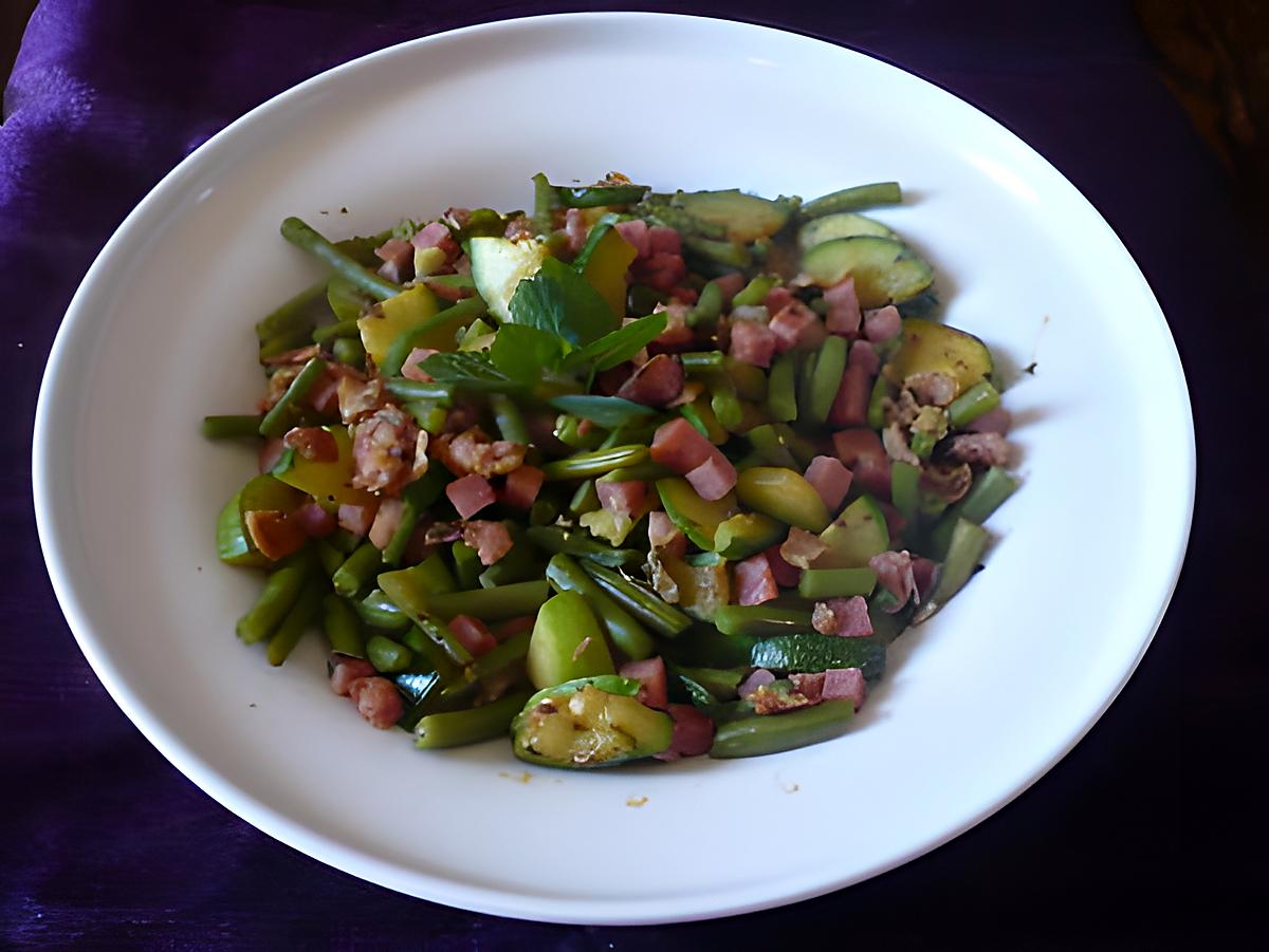 recette Poêlée haricots verts/courgettes/jambon