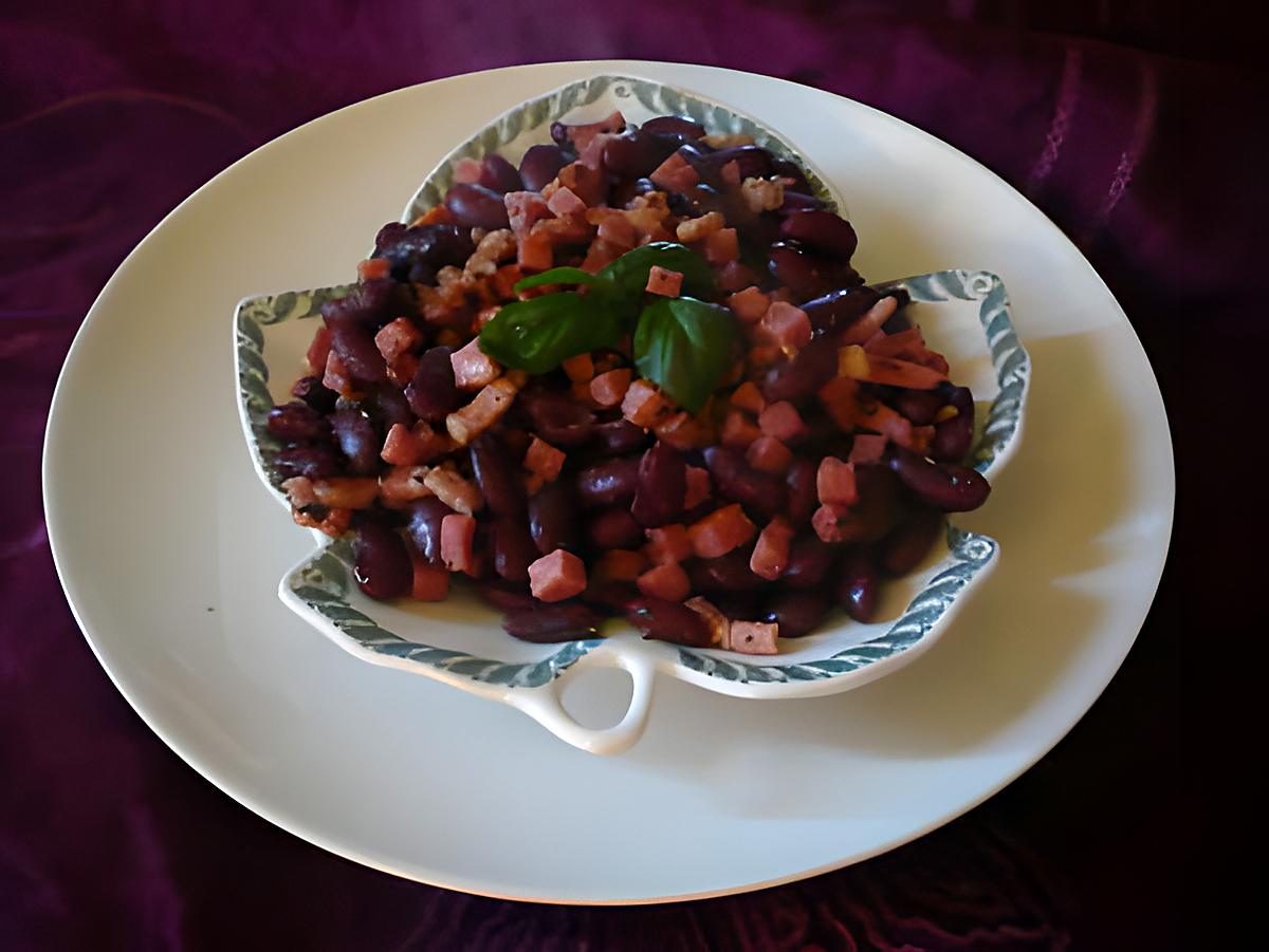 recette Poêlée lardons/jambon/haricots rouges