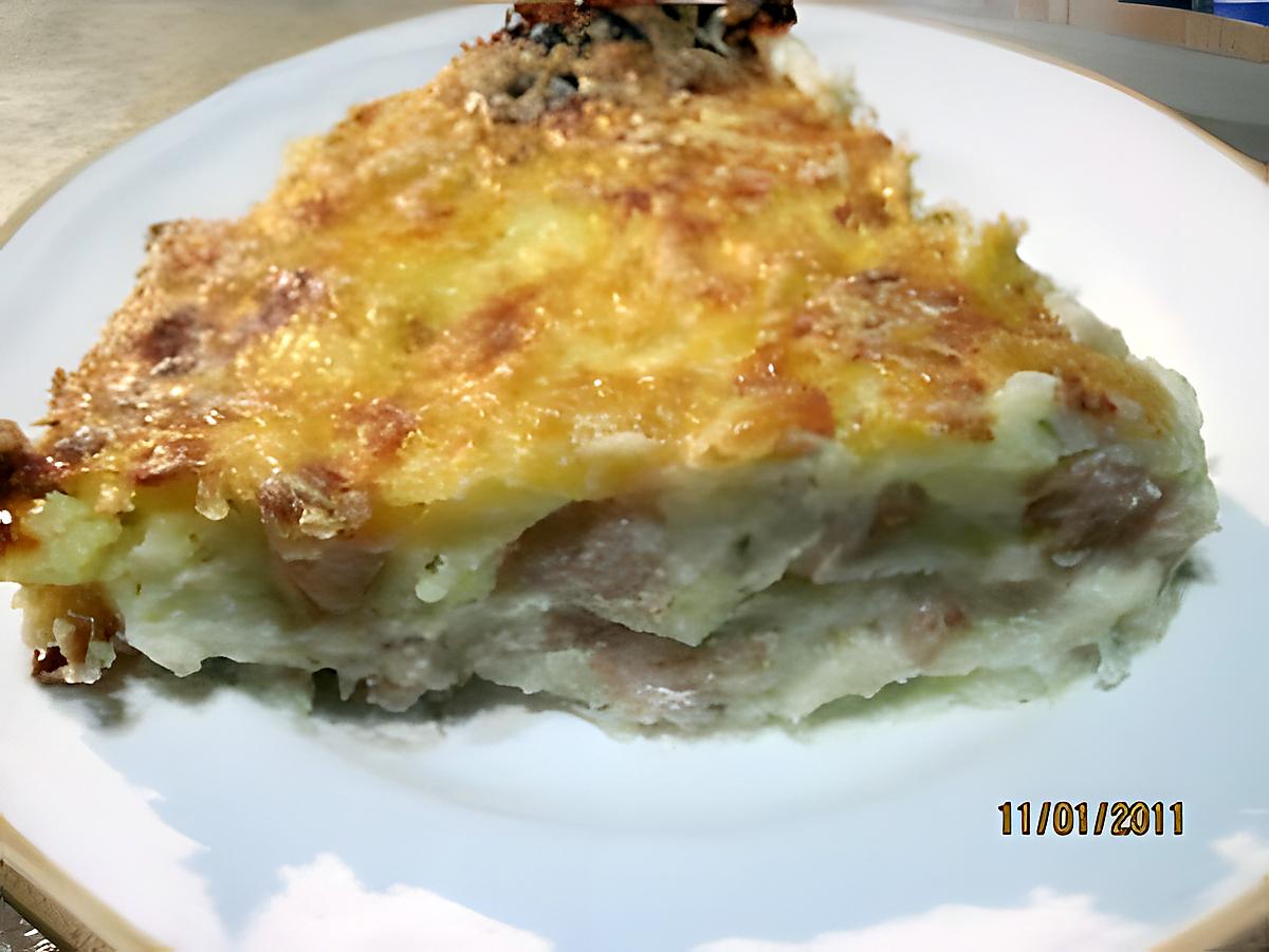 recette Purée de pommes de terre au saumon rose gratinée.