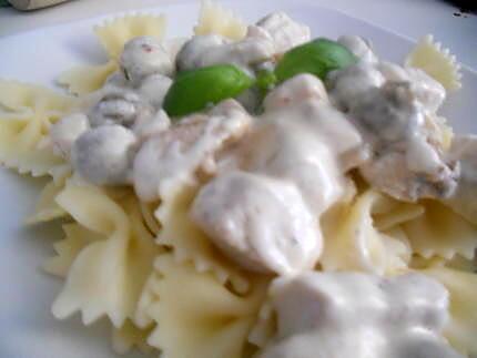 recette Farfalles sauce carbonara de poulet et olives