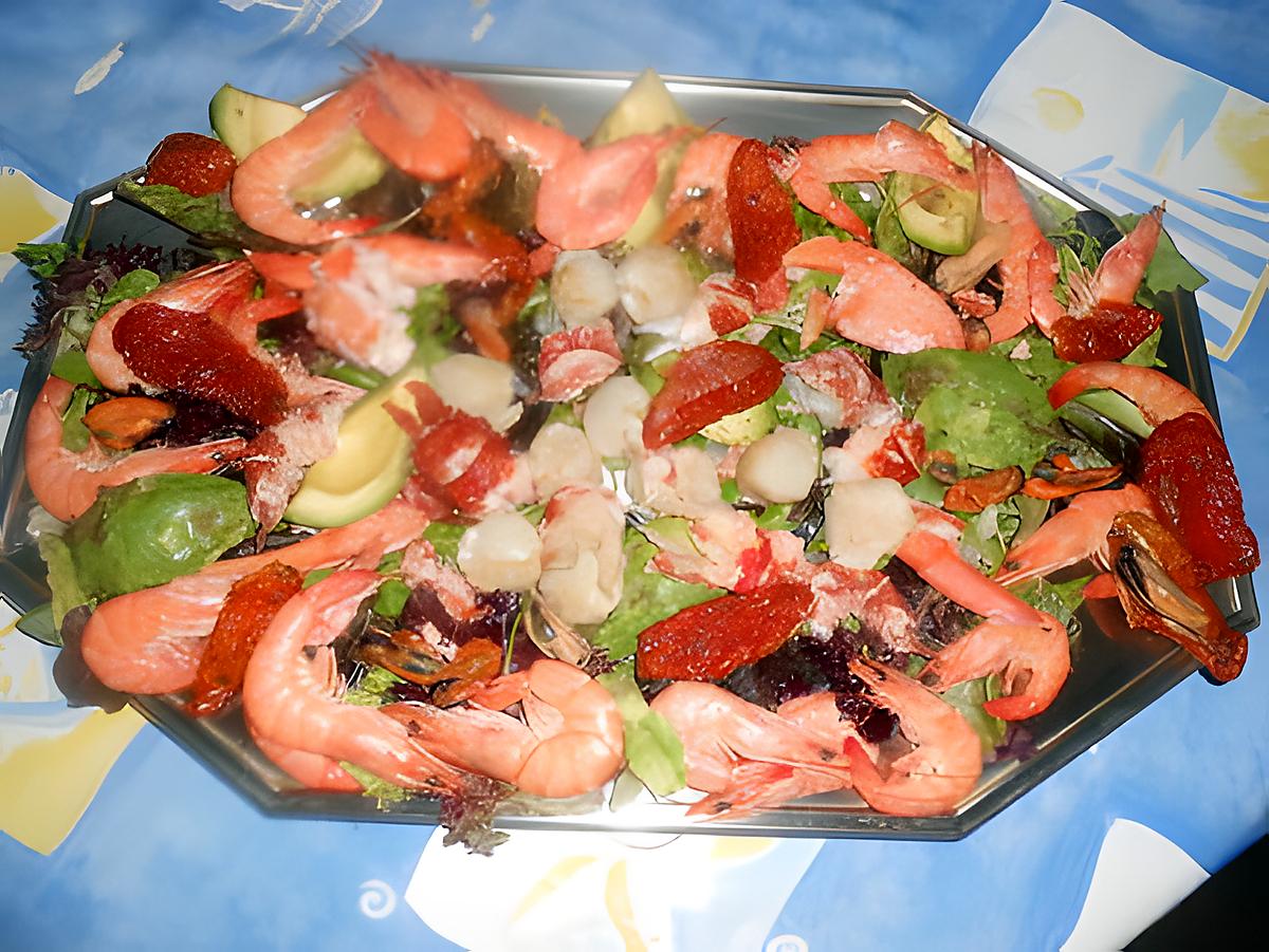 recette Salade de homard,crevettes,st jacques,moules