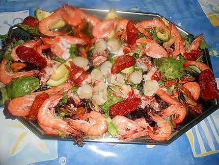 recette Salade de homard,crevettes,st jacques,moules