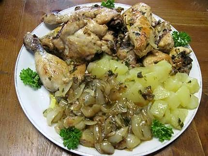 recette Poulet aux petits oignons blancs.