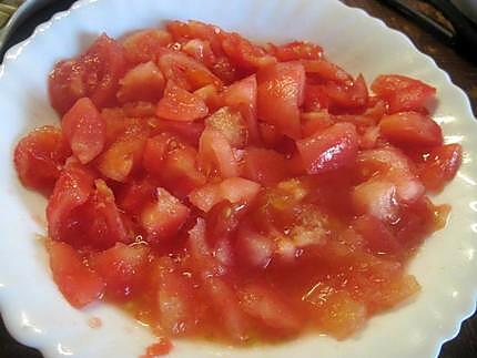 recette Emincer de poulet à la sauce tomates et  aux champignons.