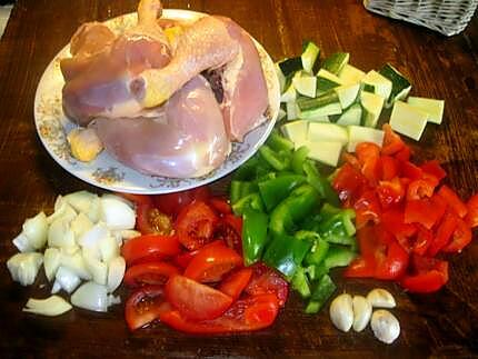 recette Cuisses de poulet aux légumes de saison.