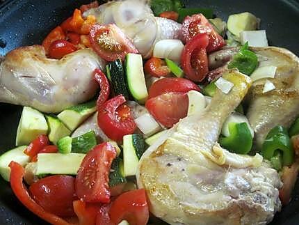 recette Cuisses de poulet aux légumes de saison.