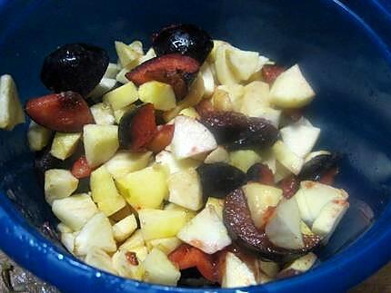 recette Compote de pommes et prunes rouges au micro-ondes.