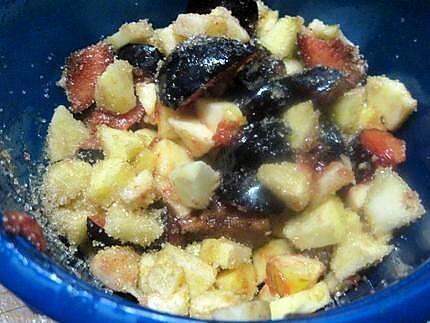 recette Compote de pommes et prunes rouges au micro-ondes.