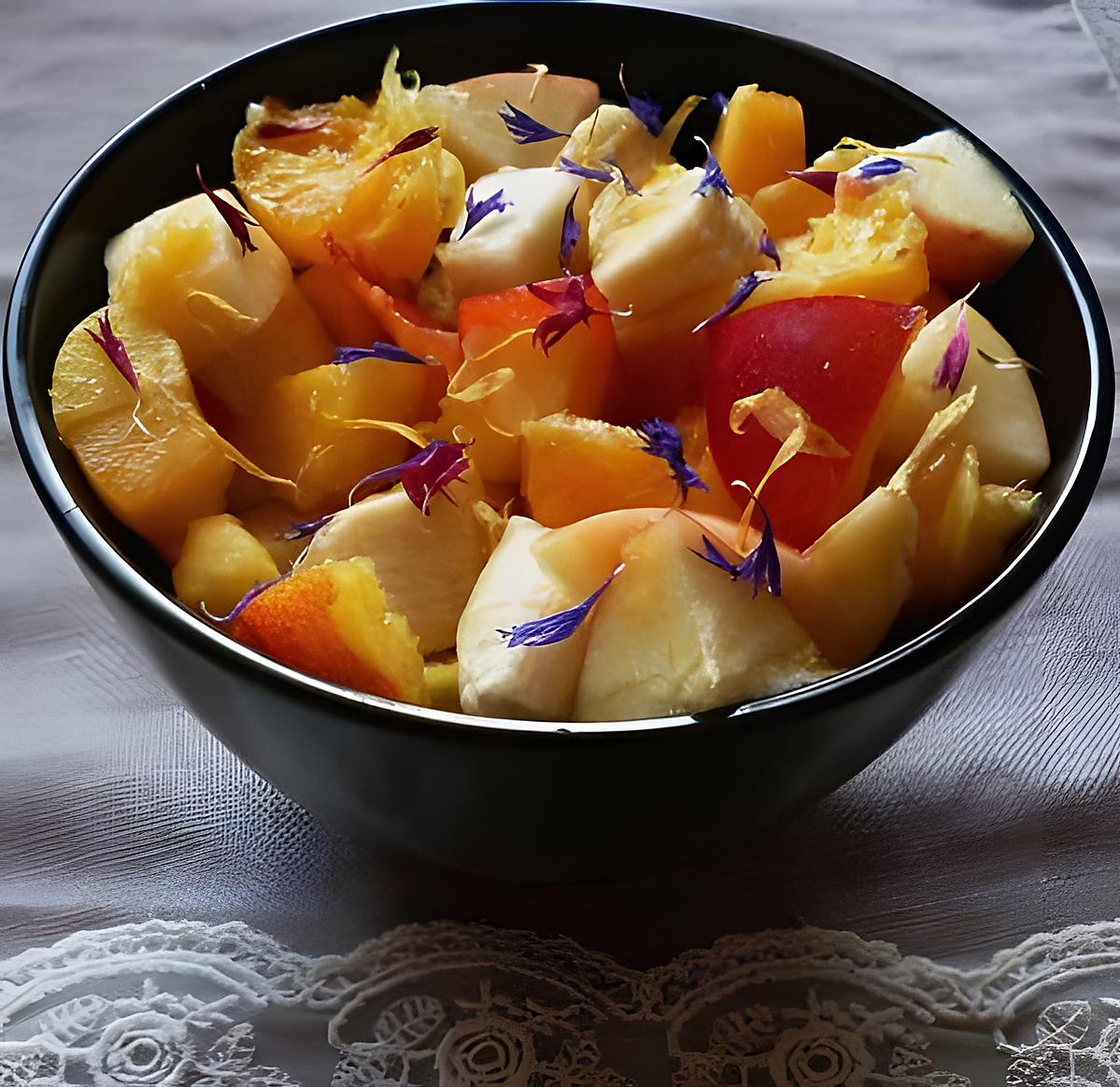 recette Salade de Fruits Jaunes à l'Eau de Rose & Fleurs Séchées