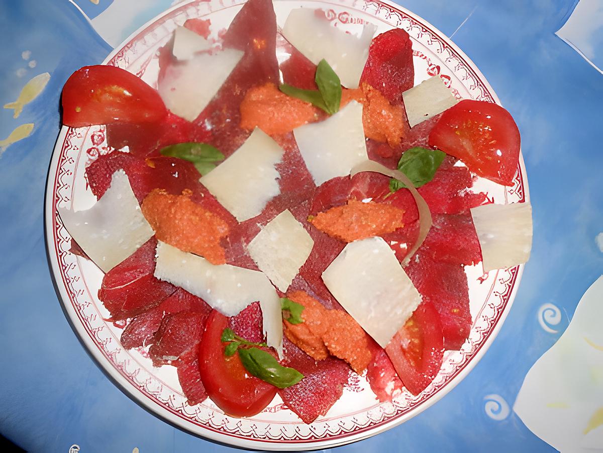 recette Carpaccio de boeuf au pesto rosso