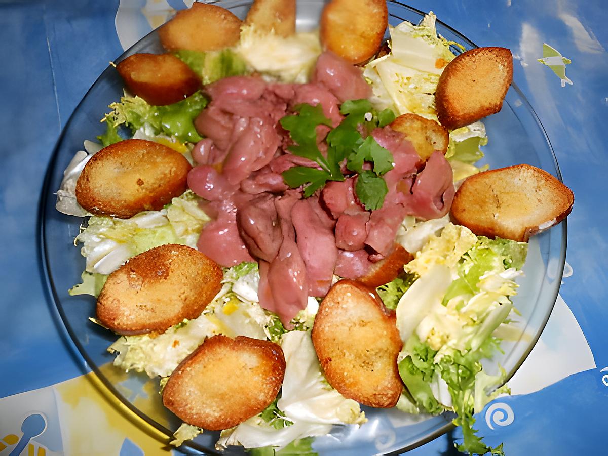 recette Salade de gesiers et croutons de parmesan