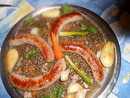 recette Saucisses campagnardes aux lentilles du puy