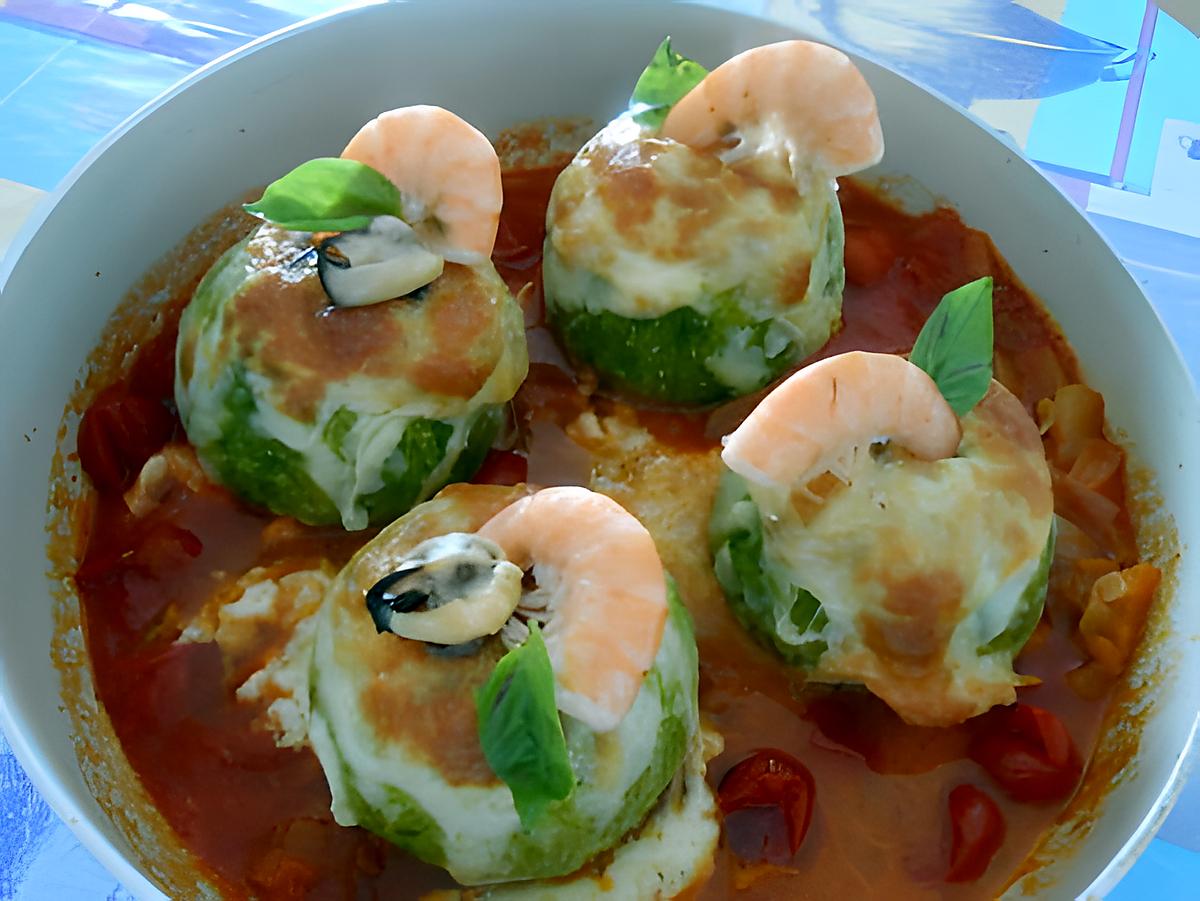 recette COURGETTES  FARCIES  AUX  FRUITS  DE  MER